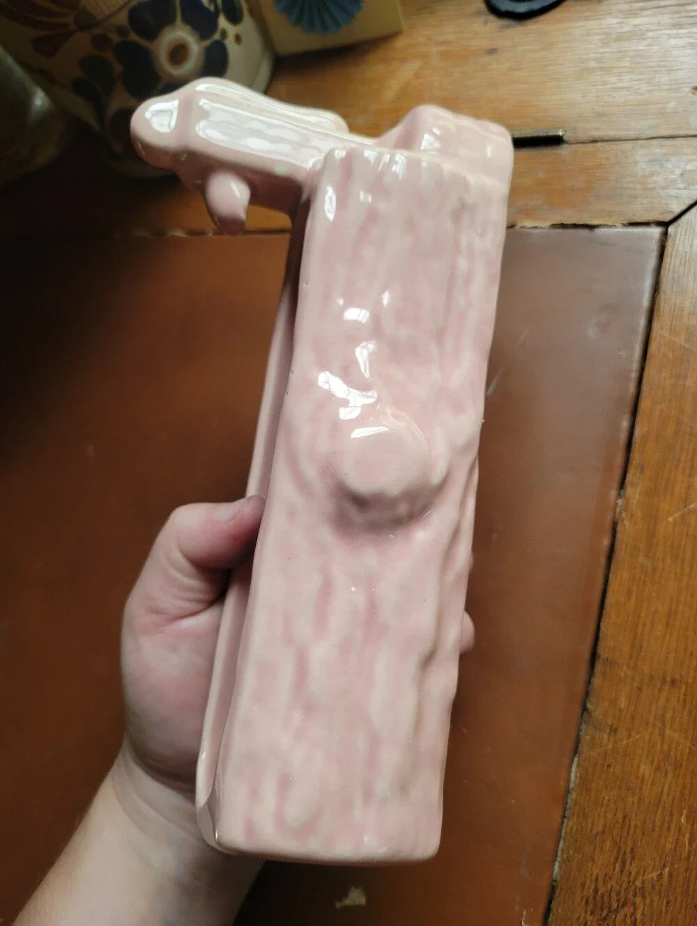 Vintage pink log trough with water pump flower pot